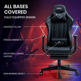 NNEMB Gaming Office Desk and Chair, LED-FX Light Effects, USB Outlets, Headset Hanger, Cup Holder and Footrest, Black