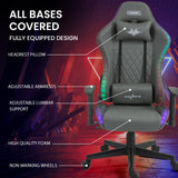 NNEMB Gaming Chair, with Bluetooth Speakers, RGB LED Lights, Reclining Game Armchair, Grey