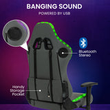 NNEMB Gaming Chair, with Bluetooth Speakers, RGB LED Lights, Reclining Game Armchair, Grey