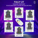 NNEMB Gaming Chair, with Bluetooth Speakers, RGB LED Lights, Reclining Game Armchair, Grey