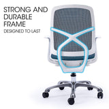 NNEMB Ergonomic Office Desk Chair, Coolmesh Fabric, Adjustable Recline, Blue Mesh/White Frame