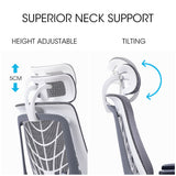 NNEMB Ergonomic Office Desk Chair, Coolmesh Fabric, Headrest, Adjustable Lumbar Support, Recline and Armrests, Dark Grey Mesh/White Frame