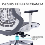 NNEMB Ergonomic Office Desk Chair, Coolmesh Fabric, Headrest, Adjustable Lumbar Support, Recline and Armrests, Dark Grey Mesh/White Frame