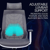NNEMB Ergonomic Office Desk Chair, Coolmesh Fabric, Headrest, Adjustable Lumbar Support, Recline and Armrests, Dark Grey Mesh/White Frame
