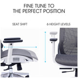 NNEMB Ergonomic Office Desk Chair, Coolmesh Fabric, Headrest, Adjustable Lumbar Support, Recline and Armrests, Dark Grey Mesh/White Frame