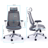 NNEMB Ergonomic Office Desk Chair, Coolmesh Fabric, Headrest, Adjustable Lumbar Support, Recline and Armrests, Dark Grey Mesh/White Frame