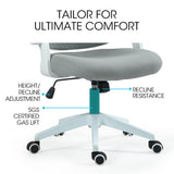 NNEMB Ergonomic Office Desk Chair, Coolmesh Fabric, Adjustable Recline, Grey Mesh/White Frame