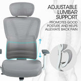 NNEMB Ergonomic Office Desk Chair, Coolmesh Fabric, Adjustable Lumbar Support, Headrest, Armrest and Recline, White Mesh/Grey Frame