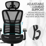 NNEMB Ergonomic Office Desk Chair, Coolmesh Fabric, Adjustable Lumbar Support, Headrest, Armrest and Recline, Black Mesh/Black Frame