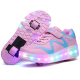 Rechargeable Double Wheel Roller Skating Shoes - Pink Size 28-1922443410963304448