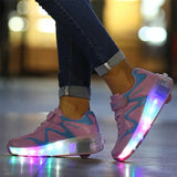 Rechargeable Led Roller Skates - Pink Size 30-1915196539408617481