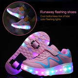 Rechargeable Double Wheel Roller Skating Shoes - Pink Size 34-1915196535856041989