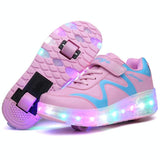 Rechargeable Double Wheel Roller Skating Shoes - Pink Size 37-1915196538347458561