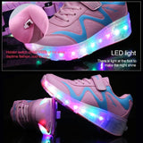Rechargeable Double Wheel Roller Skating Shoes - Pink Size 38-1915196539106627590