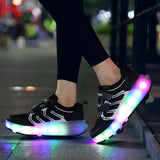 Rechargeable Double Wheel Roller Skating Shoes - Ultra Light Mesh - Black - Size 41-1915196744250036232