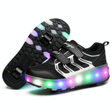 Rechargeable Double Wheel Roller Skating Shoes - Ultra Light Mesh - Black - Size 41-1915196744250036233