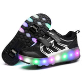 Rechargeable Double Wheel Roller Skating Shoes - Ultra Light Mesh - Black - Size 43-1915196773291397129