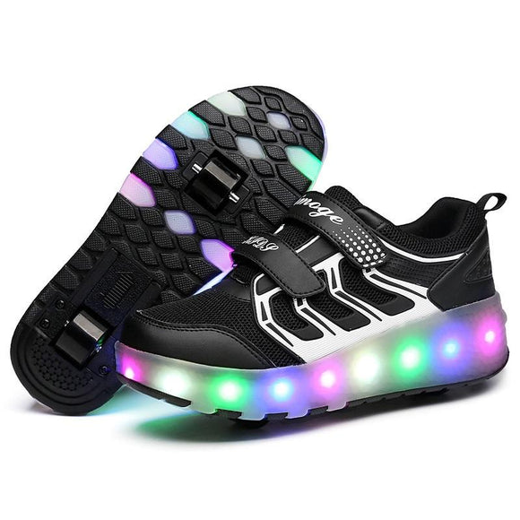 Rechargeable Double Wheel Roller Skating Shoes - Ultra Light Mesh - Black - Size 43-1915196773291397121