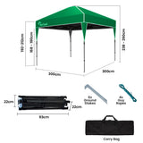 NNEMB 3x3m Ultra Compact Folding Gazebo, Carry bag, Portable Outdoor Popup Marquee for Camping Beach, Green