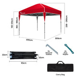 NNEMB 3x3m Ultra Compact Folding Gazebo, Carry bag, Portable Outdoor Popup Marquee for Camping Beach, Red