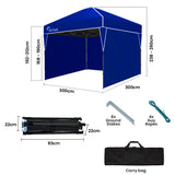 NNEMB 3x3m Ultra Compact Folding Gazebo, Walls, Carry bag, Portable Outdoor Popup Marquee for Camping Beach, Navy Blue