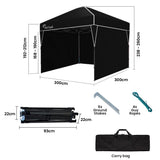 NNEMB 3x3m Ultra Compact Folding Gazebo, Walls, Carry bag, Portable Outdoor Popup Marquee for Camping Beach, Black