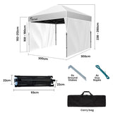 NNEMB 3x3m Ultra Compact Folding Gazebo, Walls, Carry bag, Portable Outdoor Popup Marquee for Camping Beach, White