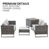 NNEMB 4 pc Outdoor Furniture Setting, 4 Seater Lounge, Chairs, Coffee Table and Storage Box, for Outdoors Garden Patio, Grey