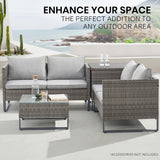 NNEMB 4 pc Outdoor Furniture Setting, 4 Seater Lounge, Chairs, Coffee Table and Storage Box, for Outdoors Garden Patio, Grey