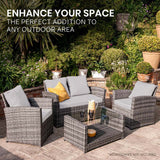 NNEMB 4 pc Outdoor Furniture Setting, 4 Seater, Lounge Sofa Chairs and Coffee Table, for Outdoors Garden Patio, Grey
