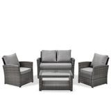 NNEMB 4 pc Outdoor Furniture Setting, 4 Seater, Lounge Sofa Chairs and Coffee Table, for Outdoors Garden Patio, Grey