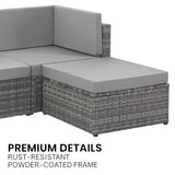 NNEMB 5 pc Outdoor Furniture Setting, 4 Seater Lounge Chairs, Includes Ottoman and Coffee Table, for Outdoors Garden Patio, Grey