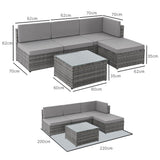 NNEMB 5 pc Outdoor Furniture Setting, 4 Seater Lounge Chairs, Includes Ottoman and Coffee Table, for Outdoors Garden Patio, Grey