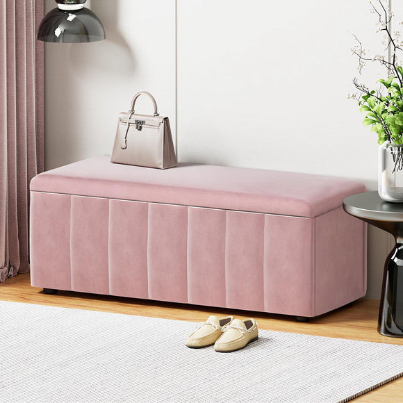 NNEDSZ Artiss Storage Ottoman Blanket Box 103cm Velvet Pink