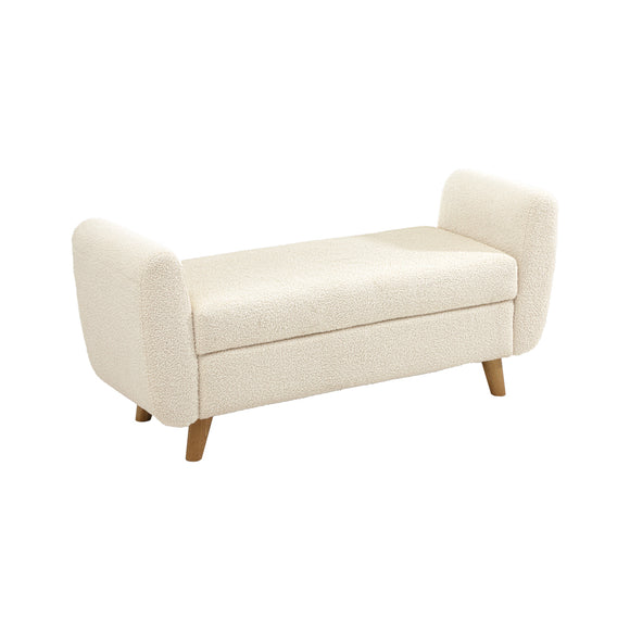 NNEED Storage Ottoman Sherpa Fabric White with Armrests