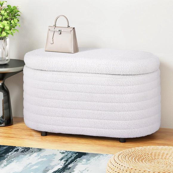 NNEDSZ Artiss Storage Ottoman Blanket Box 87cm Boucle Fabric Oval