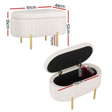 NNEDSZ Artiss Storage Ottoman Blanket Box 87cm Velvet Oval White
