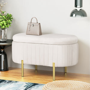 NNEDSZ Artiss Storage Ottoman Blanket Box 87cm Velvet Oval White