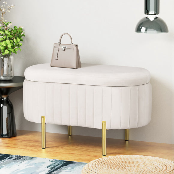 NNEDSZ Artiss Storage Ottoman Blanket Box 87cm Velvet Oval White