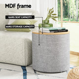 NNEDSZ Artiss Storage Ottoman Blanket Box 40cm Linen Round Grey