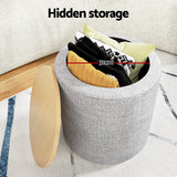 NNEDSZ Artiss Storage Ottoman Blanket Box 40cm Linen Round Grey