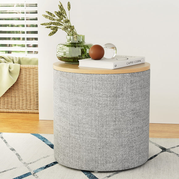 NNEDSZ Artiss Storage Ottoman Blanket Box 40cm Linen Round Grey