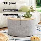 NNEDSZ Artiss Storage Ottoman Blanket Box 60cm Linen Round Grey