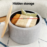 NNEDSZ Artiss Storage Ottoman Blanket Box 60cm Linen Round Grey