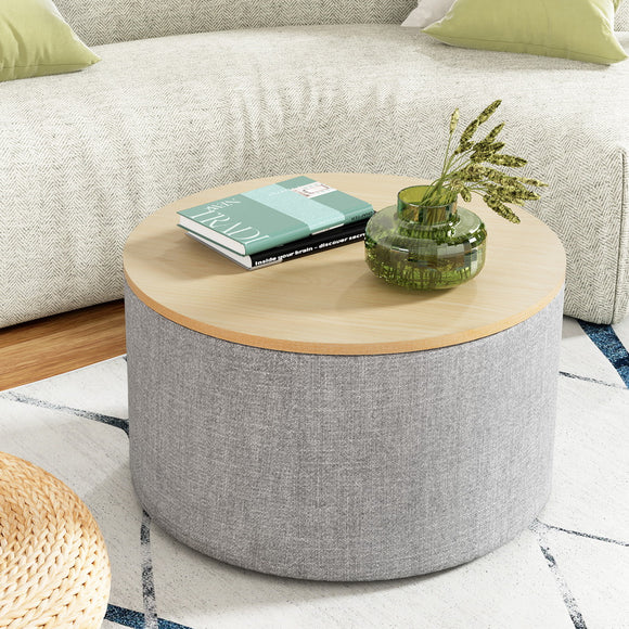 NNEDSZ Artiss Storage Ottoman Blanket Box 60cm Linen Round Grey