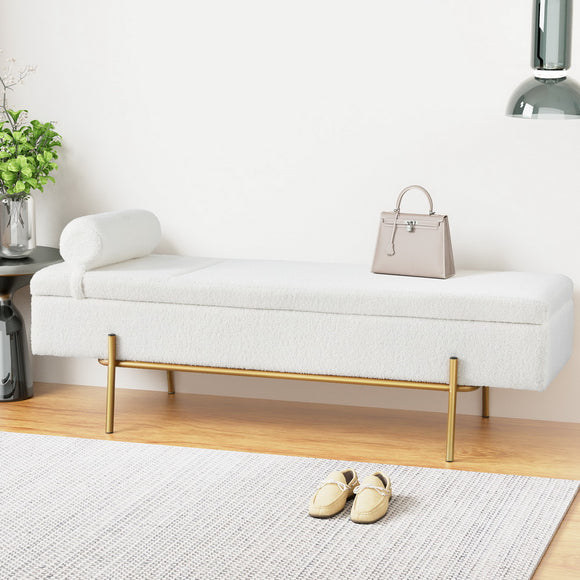 NNEDSZ Artiss Storage Ottoman Bed 140cm Pillow Boucle Fabric