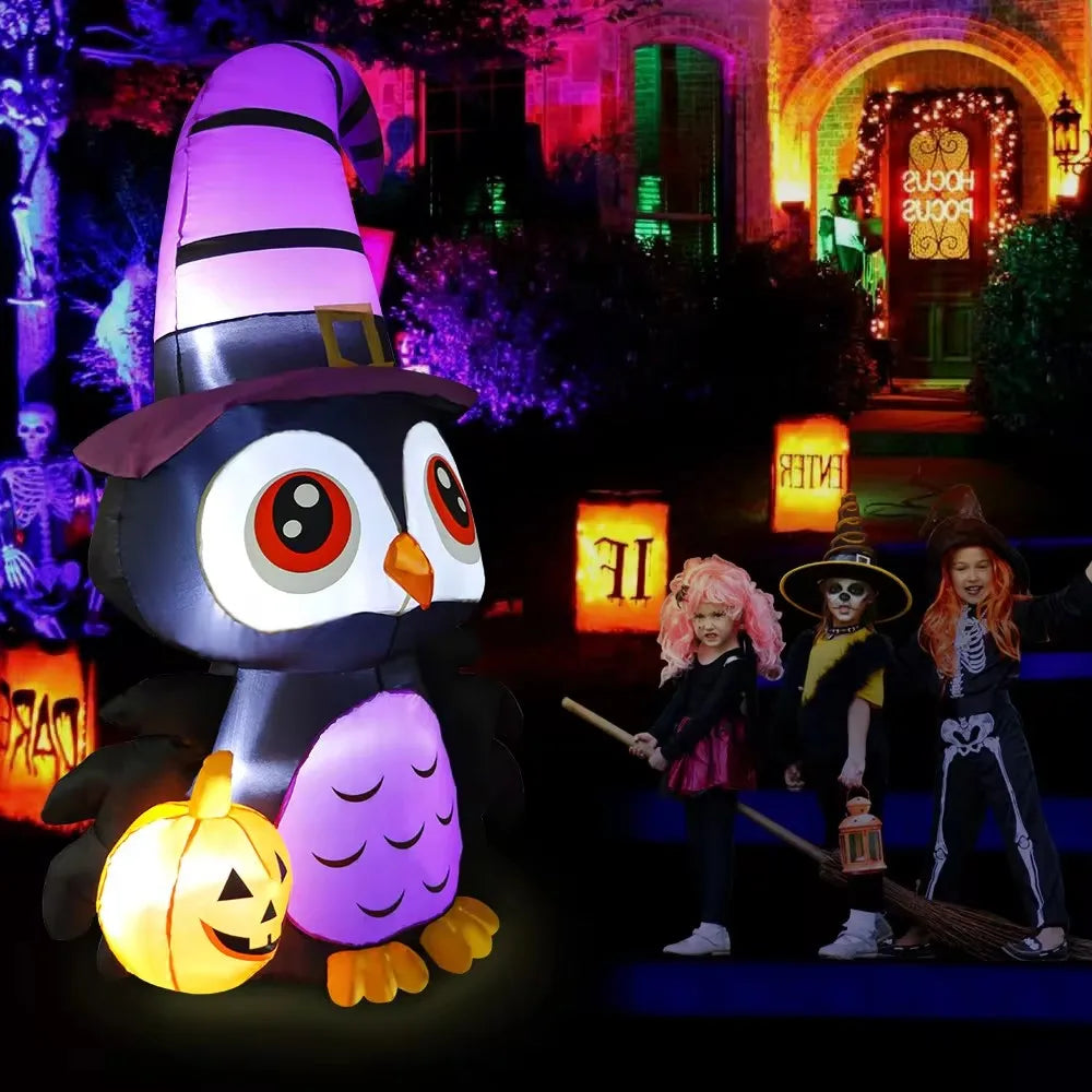 NNEOBA 6FT Inflatable Owl Halloween Yard Decoration with LED Lights ...