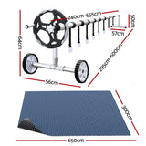 NNEDSZ Pool Cover 600 Micron 6.5x3m w/ Roller 5.55m Swimming Pools Black Solar Blanket