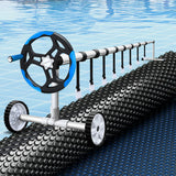 NNEDSZ Pool Cover 600 Micron 6.5x3m w/ Roller 5.55m Black Solar Blanket