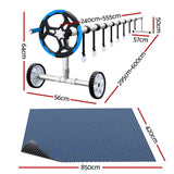NNEDSZ Pool Cover 600 Micron 8.5x4.2m w/ Blue Roller 5.55m Black Solar Blanket